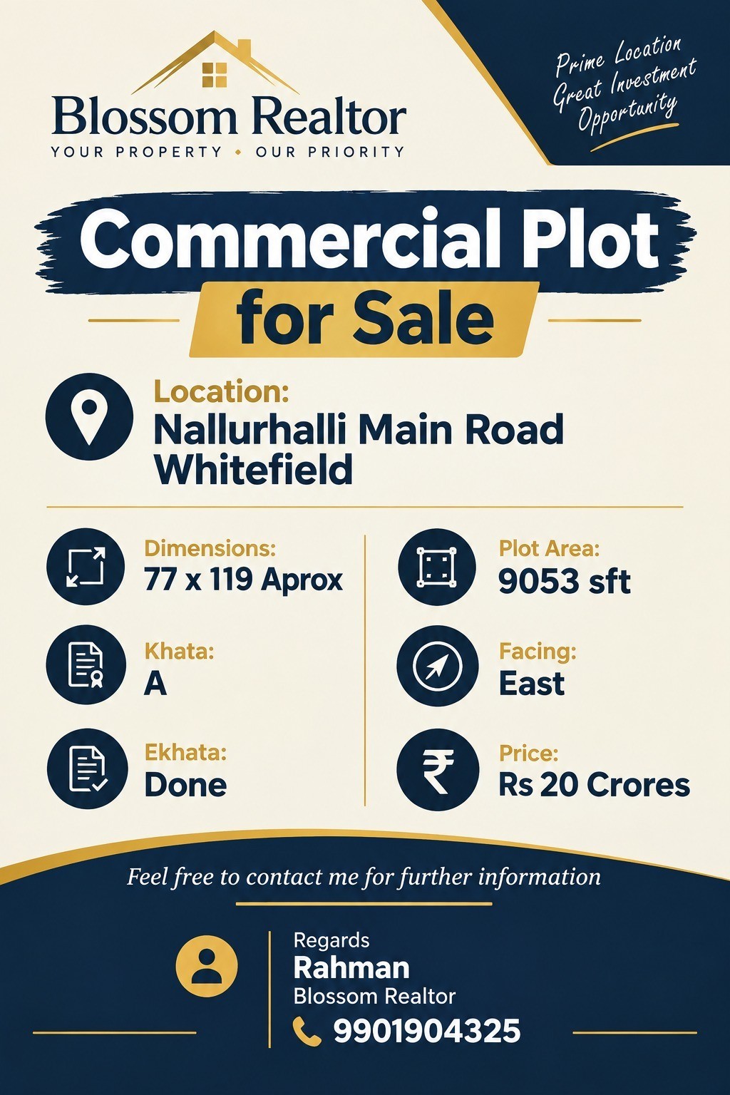 Commercial Plot for Sale - Nallurhalli Main Road Whitefield in Nallurahalli Main Rd, Whitefield, Bengaluru – photo 1